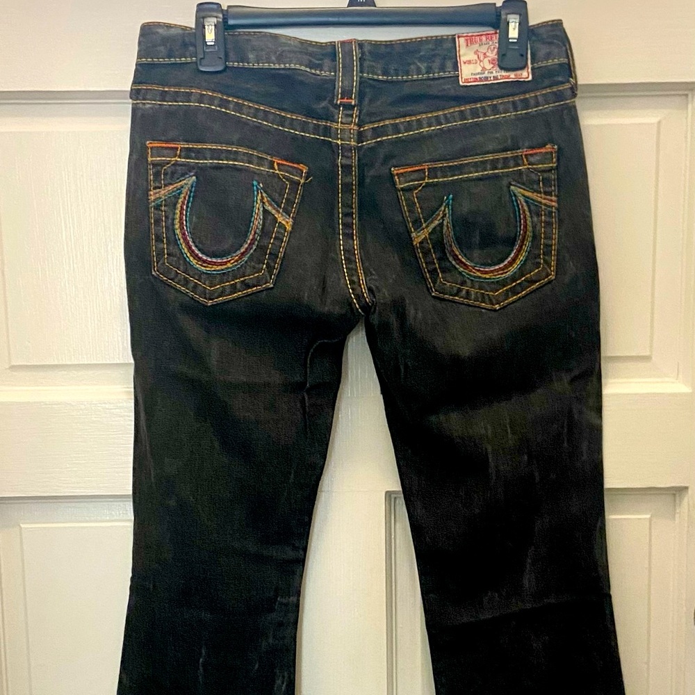 TRUE Religion Vintage Bellbottom with rainbow stitch!